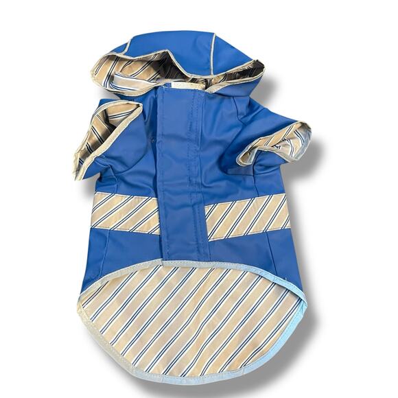 Good2Go Dog Raincoat Coat XS Hood Pup Reversible Jacket Hook Loop Blue Stripes - Picture 9 of 12
